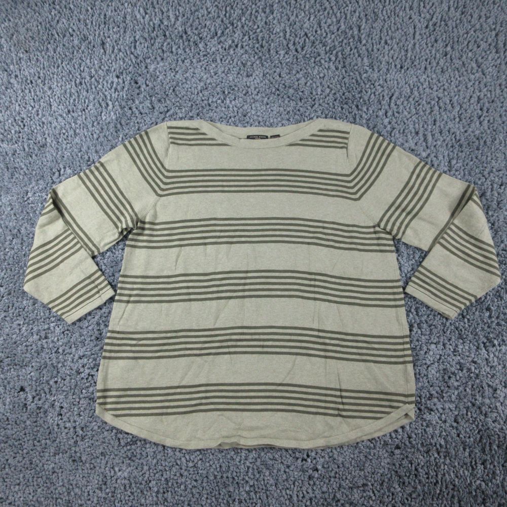 Jeanne Pierre Shirt Womens 2X Green Stripe Tunic Boat Collar Long Sleeve Knit